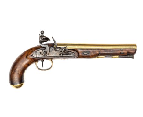 A scarce 16 bore brass barrelled flintlock mail coach pistol by Harding, 14½” overall, barrel 9” engraved “J. Harding, Boroug