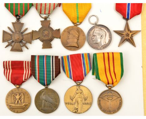 France: Croix de Guerre 1914-18, bronze star to ribbon, VF; Combatant’s Cross NVF, Belgium Commemorative medal of Albert I GV