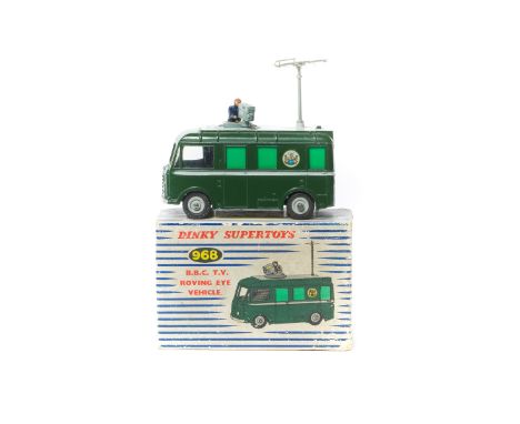 Dinky Supertoys B.B.C. T.V. Roving Eye Vehicle (968). In dark green with light grey band and roof, cameraman with camera and 