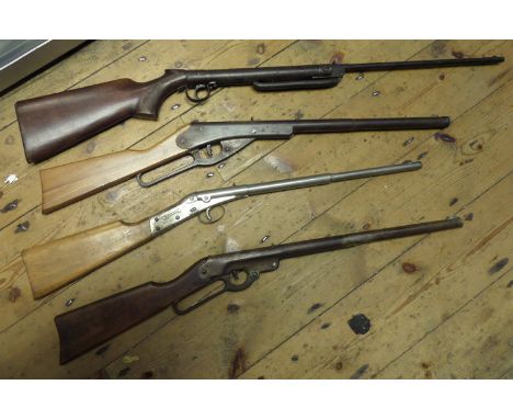 A .177” Haenel “X” break action tinplate air gun, nickel plated overall; “DaisyNo 102 Model 36 500 Shot” underlever tinplate 