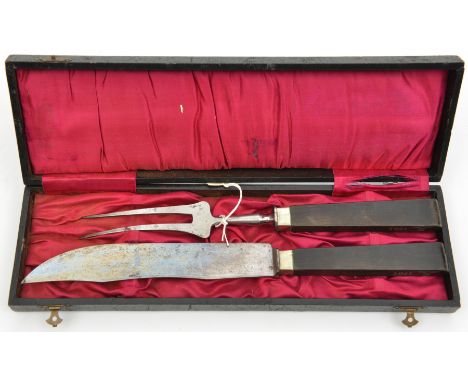 A Third Reich officer’s mess carving set,  the knife blade stamped “Curdts Nache Solingen”, the fork stamped “Stahl”, the rec