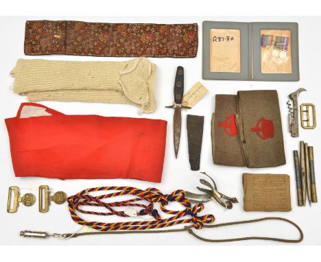 2 WWI “Derby Scheme” khaki armbands; a German silver circular tray, 10½” diam, crudely stamped “Cpl Jim Kearley, 14th Army, B