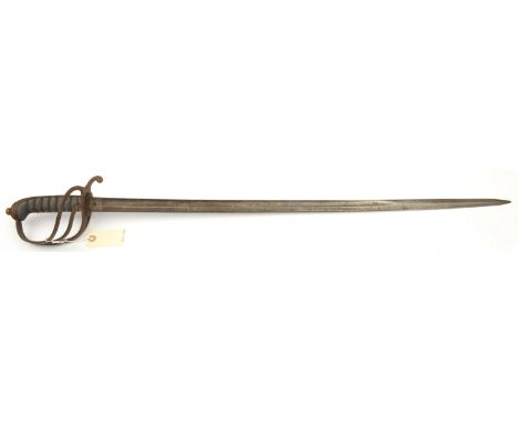 An 1821 pattern light cavalry officer’s sword, very slightly curved blade 34”, etched with crowned VR cypher on one side and 