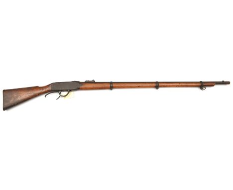 An interesting and probably unique .577” underlever hinged breech single shot 3 band rifle,  55” overall, barrel 38” with Enf