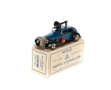 Tri-ang Minic Traffic Control Car (No.29M). A pre-war example with dark blue body, black wings and grey painted base plate. F