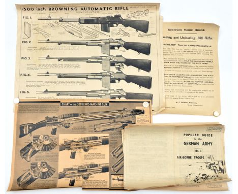 4 WWII Home Guard posters: showing the working of the “.300 inch Browning Automatic Rifle” (2 copies); “Chart of the .300 Lew