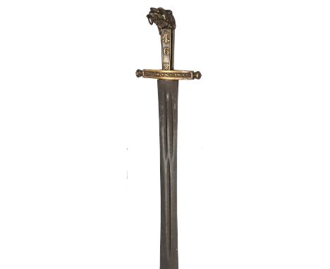 An interesting and unusual military bandsman’s sword c 1835, broad spatulate blade 20”, with twin and single fullers, heavy b