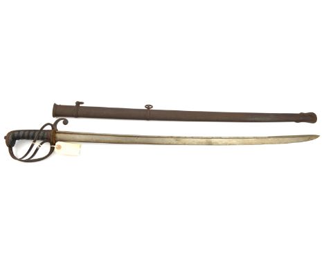 An 1821 pattern light cavalry officer’s service sword,  slightly curved, pipe backed blade 32½”, regulation steel hilt with c