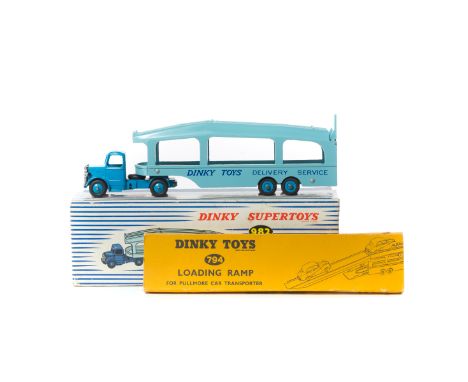 Dinky Supertoys Pullmore Car Transporter (982). Example with mid blue Bedford tractor unit and all light blue transporter, bo