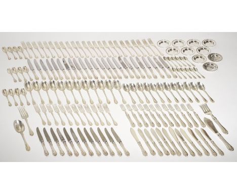 A Japanese silver cutlery set with ten small plates, signed K. Uyeda, 20th C. Consisting of:24 forks, 1708 g24 knives, 2192 g