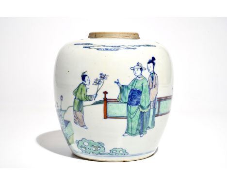 A Chinese doucai ginger jar, Chenghua mark, Kangxi or later H.: 19,5 cm  See also: Sotheby's, Hong Kong, June 2/3, 2016, Lot 