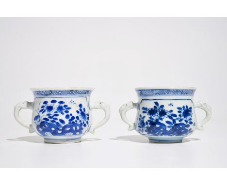 Two Chinese blue and white censers, Kangxi H.: 6 cm - Dia.: 6 cm
