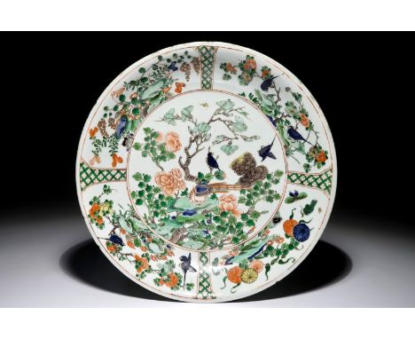 A Chinese famille verte dish with birds among foliage, Kangxi Dia.: 35,5 cm