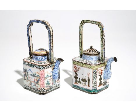 Two Chinese Canton enamel teapots and covers, Qianlong H.: 17 cm