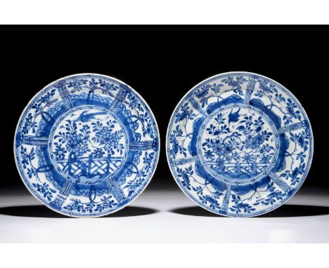 Two Chinese blue and white plates after Dutch Delft examples, Kangxi Dia.: 22 cm