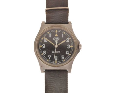 CWC ' Cabot Watch Co ' - British military issue G10 stainless steel cased wristwatch, the black dial with luminous Arabic hou