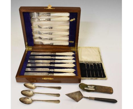 Cased set of six Victorian silver and mother-of-pearl fruit knives and forks, sponsor's mark of Henry Wilkinson &amp; Co, She