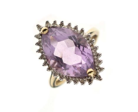 Amethyst and diamond cluster dress ring, size J½, 3.5g gross approx