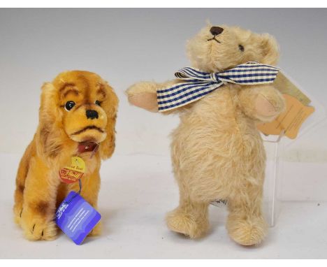 Merrythought limited edition 'Borridge' teddy bear, 36/100, with tag and box, 22cm high, together with a Steiff dog, 15cm hig