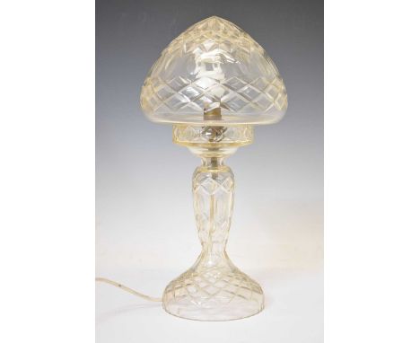Early 20th century cut glass table lamp, the shade of mushroom form over baluster stem and spreading foot, 40cm high