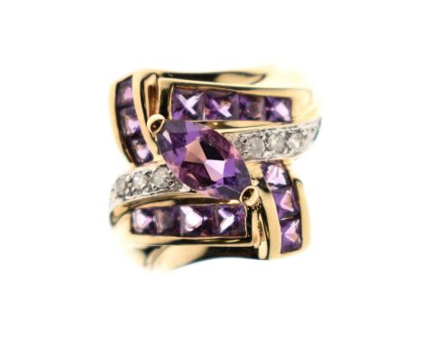 Amethyst and diamond 9ct gold dress ring, size I½, 3.7g gross approx
