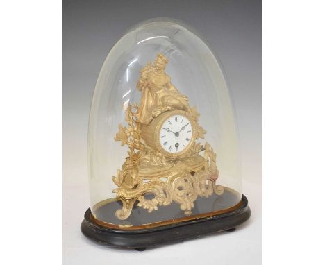 Late 19th century French gilt spelter mantel clock, with Roman dial (a/f) and single train timepiece movement, 31.5cm high, o
