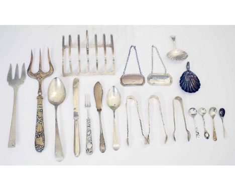 George V silver toast rack, Birmingham 1926, a George III caddy spoon, sponsor's mark of Duncan Urquhart &amp; Naphtali Hart,