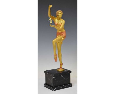 After Enrique Molins Balleste (1893-1958) - Art Deco-style spelter Balleste figure, with later puppet, mounted on black paint