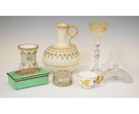 Collection of 19th century and later ceramics and glass, to include Copeland ewer, ovoid painted and gilded with stylised fol