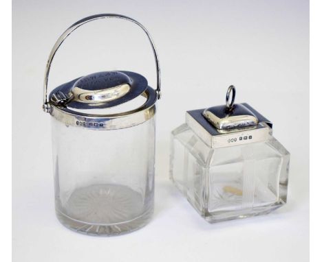 George V silver mounted preserve jar of circular form, the clear glass body having a star-cut base, with patent automatic lid