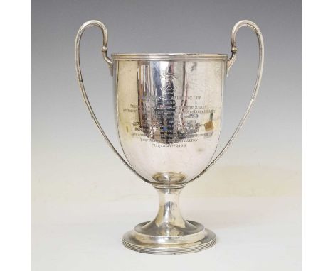 Edward VII silver twin-handled trophy with engraved presentation inscription 'Major Ernest Challenge Cup, presented to E.Comp