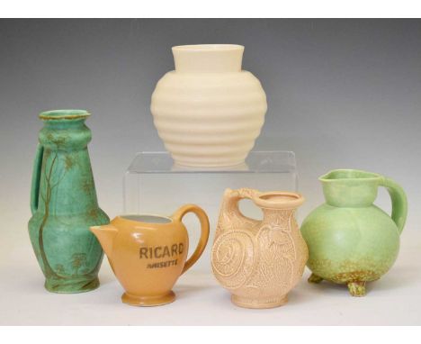 Small group of circa 1930s and later ceramics, to include advertising jug promoting Ricard, Burleigh Ware moulded jug, etc, 3