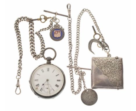 Late Victorian silver cased open-face pocket watch, the white enamel Roman dial with seconds subsidiary and blued steel hands