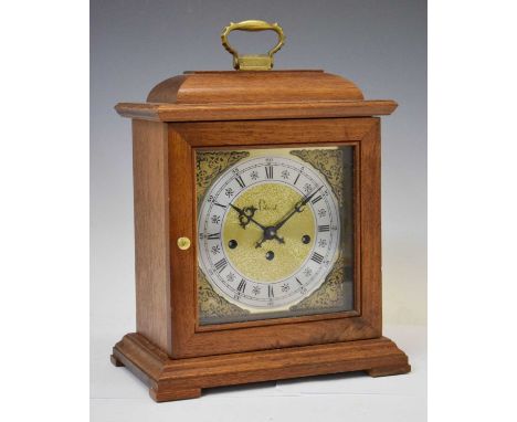 Colonial - Reproduction walnut cased bracket clock, 8016984, with Franz Hermle three train movement chiming on four gong rods