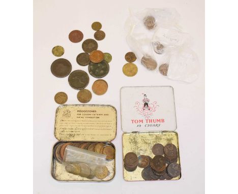 Collection of 18th century to 20th century coinage to include; Georgian cartwheel pennies, Victorian pennies, gaming tokens, 