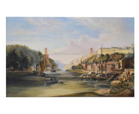 Len Hutton - Oil on canvas - Clifton Suspension Bridge 19th century proposed view, signed lower left, 44cm x 74.5cm, framed