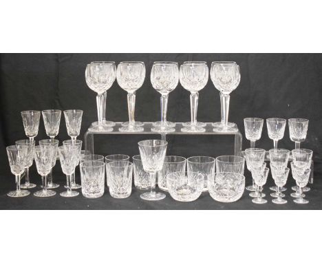 Suite of Waterford 'Lismore' pattern crystal glass to include: ten hock, ten sherry, six port, six liqueur, eight various siz