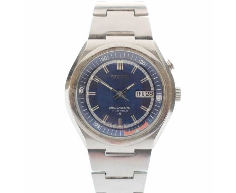 Seiko - Bell-Matic stainless steel bracelet watch, ref.4006-6040, the metalic blue dial with baton hour markers, day/date sub