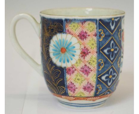 A Worcester Old Mosaic pattern coffee cup, circa 1765, decorated in Kakiemon style, with notched loop handle, Chinese style c
