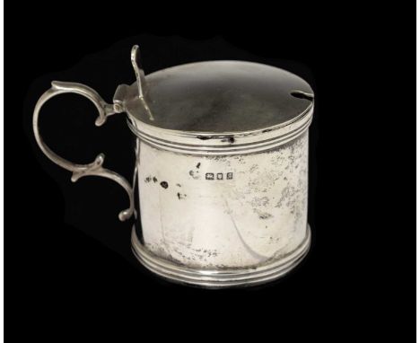 George V silver drum mustard pot with blue glass liner, sponsor's mark of Goldsmiths &amp; Silversmith Co Ltd, London 1922, 7