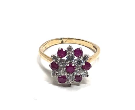 9ct gold vintage ruby &amp; clear stone set dress ring 3g 