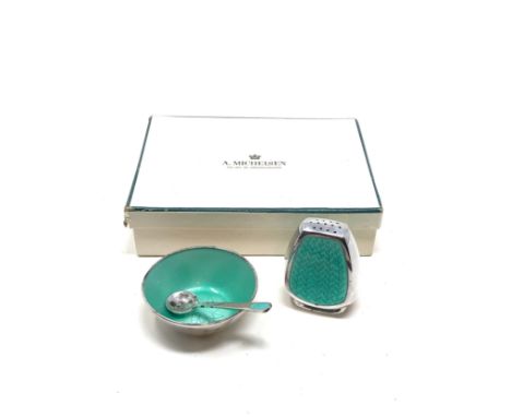 Vintage boxed Denmark silver &amp; enamel cruet set by A.Michelsen 
