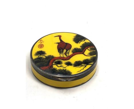 Small silver &amp; enamel compact silver import marks measures approx 4.5cm dia 