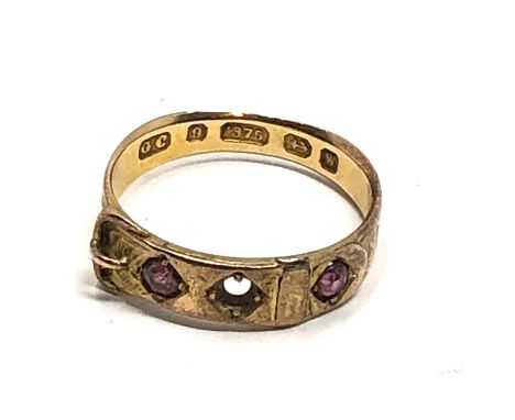 Antique 9ct gold amethyst buckle ring missing central amethyst 1.7g 