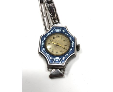 Antique silver &amp; enamel ladies wristwatch watch is not ticking 