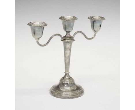 Elizabeth II silver three-branch candelabra, Birmingham 1959, 21cm high, weighted