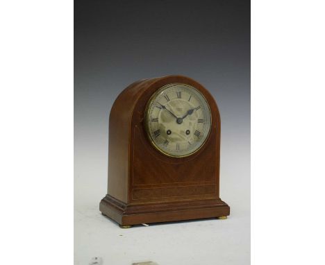 Early 20th Century inlaid mahogany mantel clock, Astral of Coventry, retailed by Edwards of Glasgow, the two-train movement w