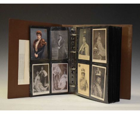 Collection of Queen Alexandra and related postcards in album to include portraits, 'Proclaming King Edward VII at St. James's