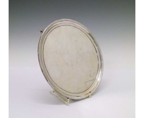 Late Victorian silver salver with beaded rim, raised on three claw and ball feet, London 1885, 20cm diameter, 335g approx