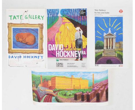 Three David Hockney art exhibition posters; Tate Gallery 1988, Tate Britain 1997, Royal Academy of Arts 2012, 76.5cm x 50.5cm